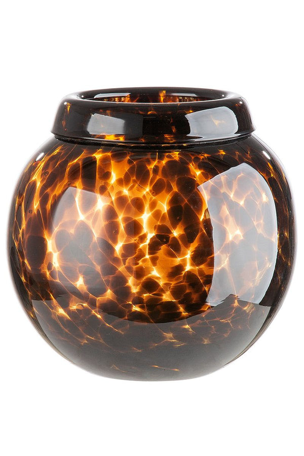 Glas Rundvase Jungle dunkelbraun getupft durchgefärbt Höhe 17.5cm