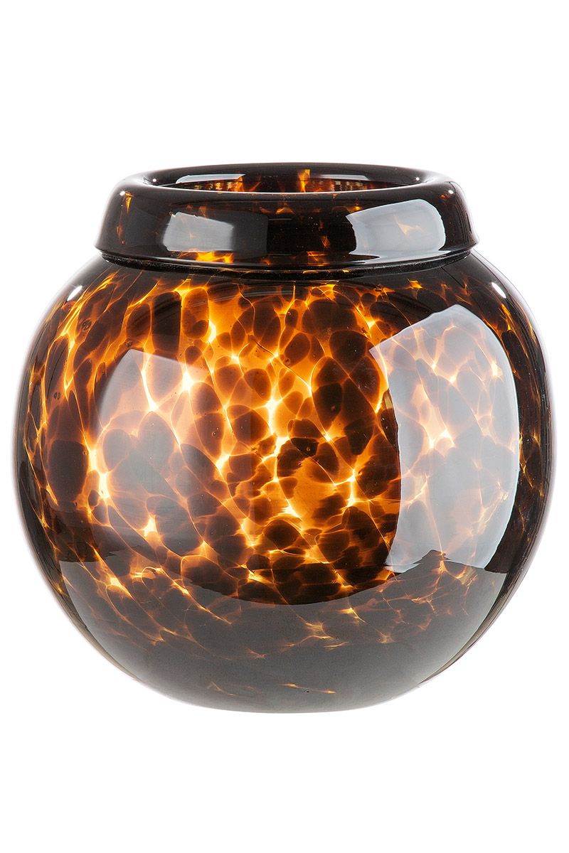 Glas Rundvase Jungle dunkelbraun getupft durchgefärbt Höhe 17.5cm