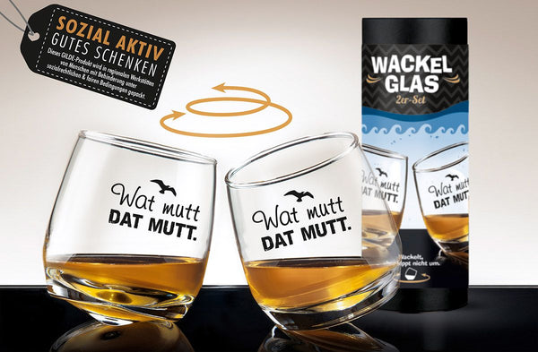 2er Set Wackelglas "Wat mutt, dat mutt" - Perfektes Geschenk für Freunde, Kollegen und Partner