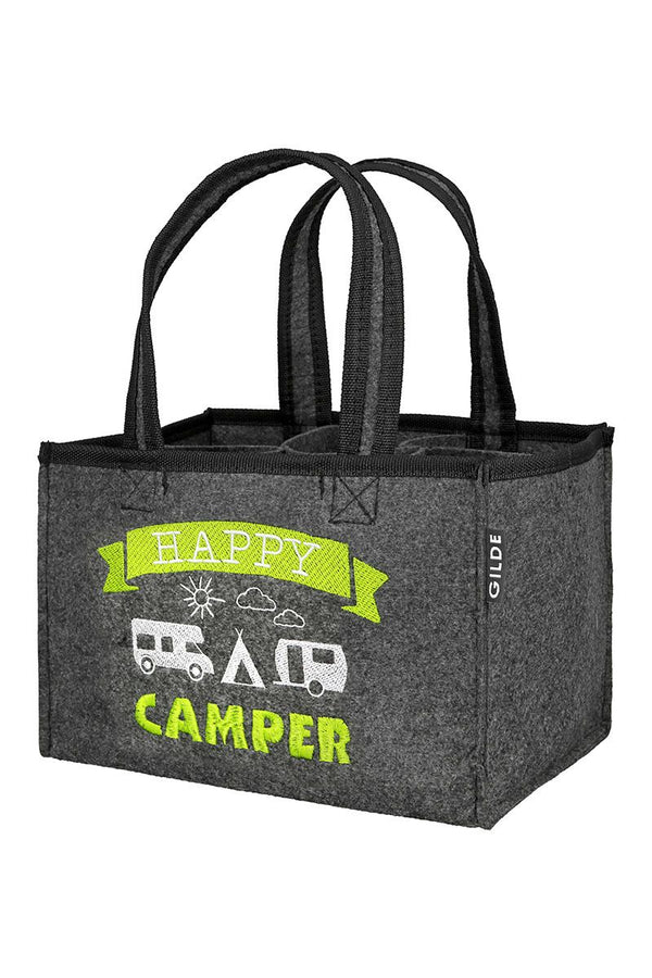 Felt bottle bag Happy Camper black with embroidered motif