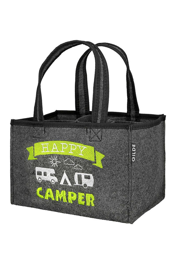 Filz Flaschentasche Happy Camper schwarz mit besticktem Motiv