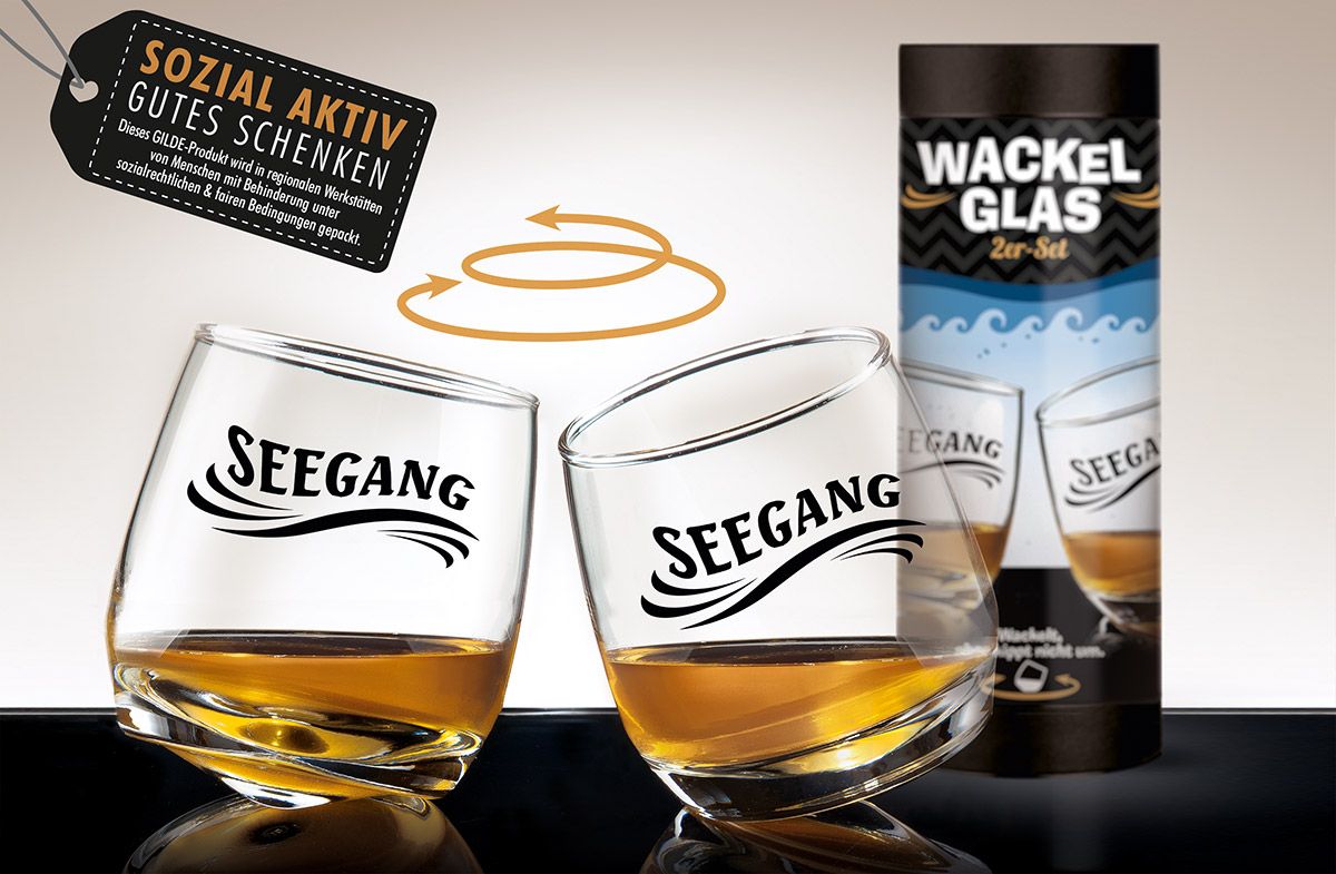 2er Set Wackelglas "Seegang" - Maritimes Meerfeeling zum Verschenken oder selbst genießen