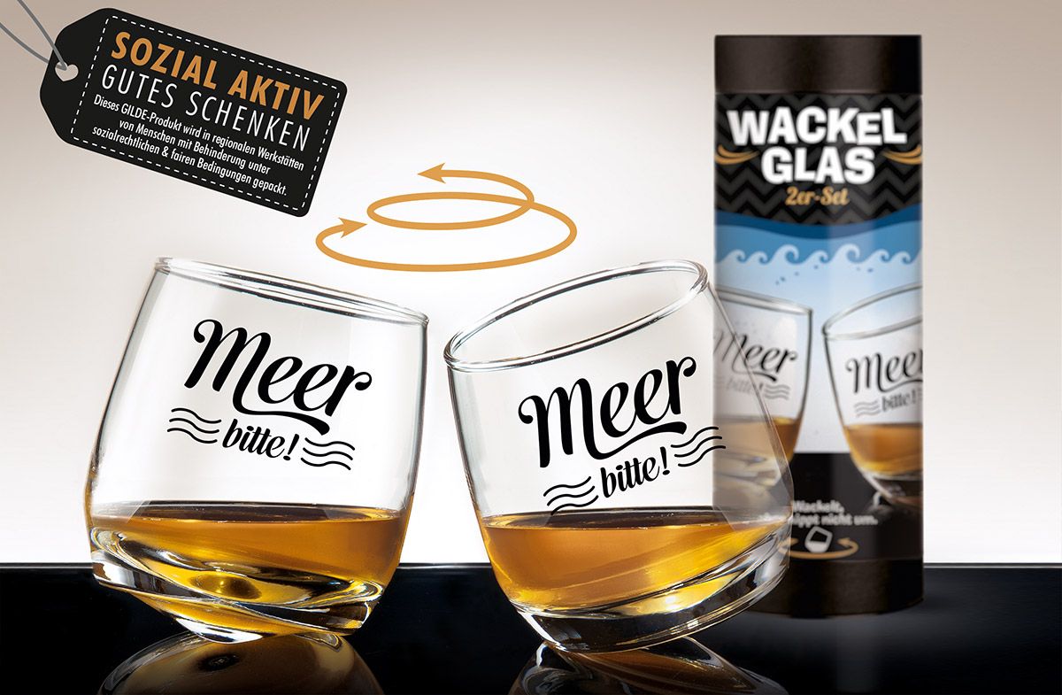 2er Set Wackelglas "Meer bitte" - Maritime Dekoration für Zuhause und Partys - Sozial und Fair hergestellt