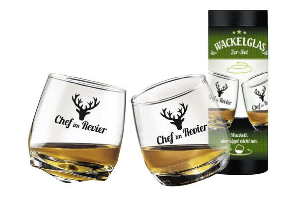 2er Set Wackelglas "Chef im Revier" - tolle Geschenkidee für den Chef und Naturbegeisterte