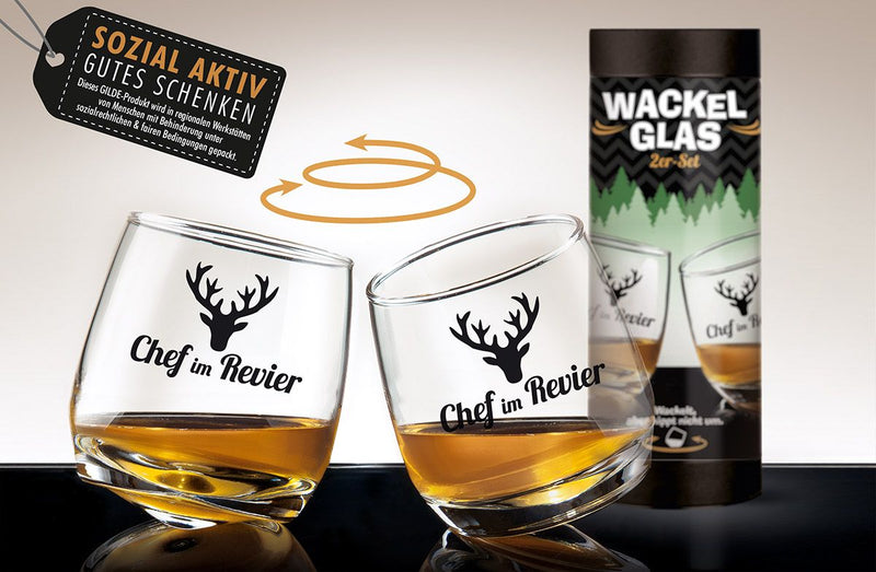 Set van 2 wiebelglazen "Chef im Revier" - leuk cadeau-idee voor de baas en natuurliefhebbers