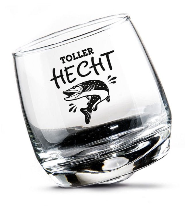 Set of 2 wobbly glasses "great pike" - original gift idea for anglers and friends - including cylinder box and banderole - socially active good gifts
