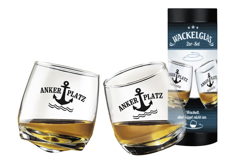 Set of 2 wobbly glasses "Ankerplatz" - maritime design for special occasions and social engagement