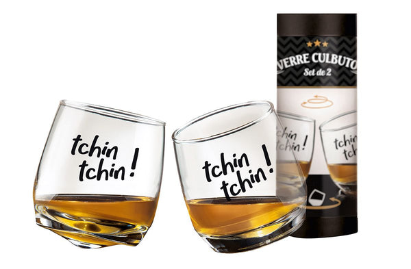 2er Set Wackelglas "tchin tchin!" - das perfekte Geschenk für Genießer und Feierfreudige