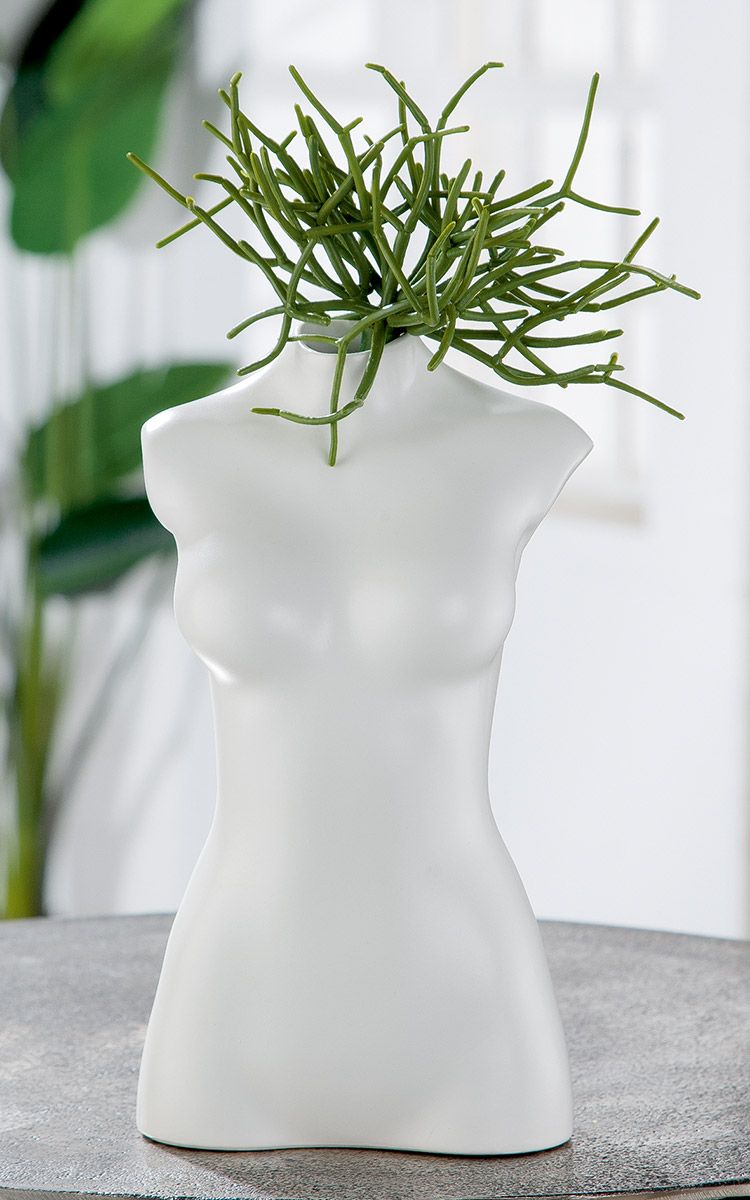 Keramiek XL vaas "White Lady" mat wit Deco Exclusive hoogwaardige vaas hoogte 25cm dameslichaam