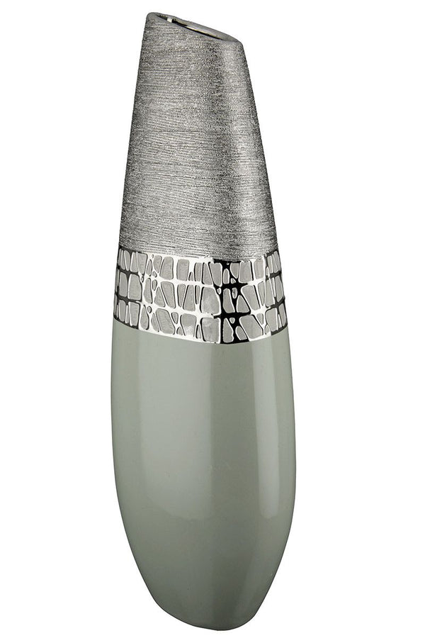Keramik flache Vase Lagos silberfarben/grau-blau Höhe 49cm
