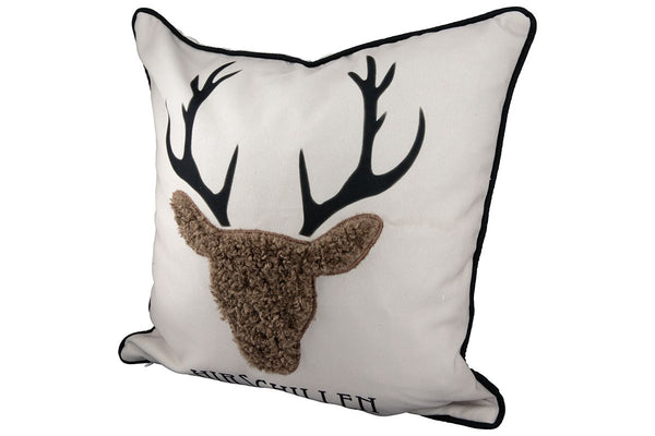 Stijlvolle set van 3 stoffen kussens met een hertenkop van wol en fluweel - luxe decoratie voor elke kamer
