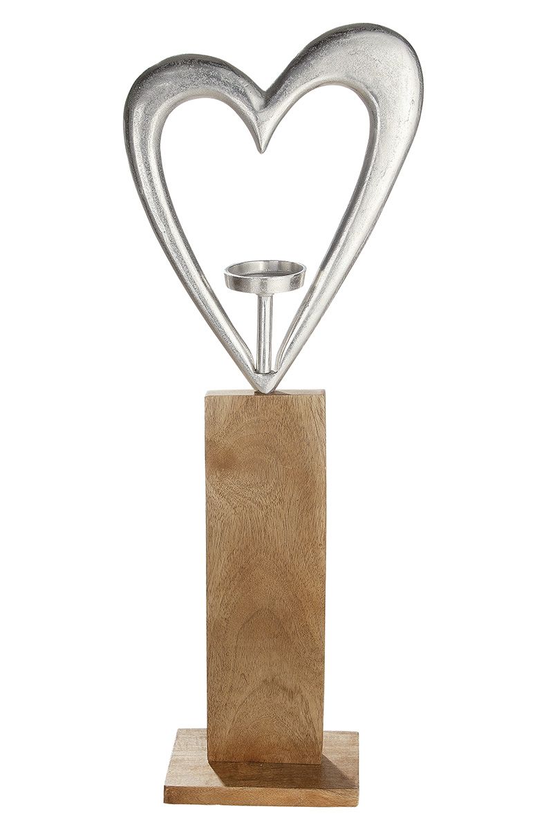 Kerzenleuchter Standrelief Herz Sockel aus Mangoholz für Stumpenkerzen Höhe 85cm