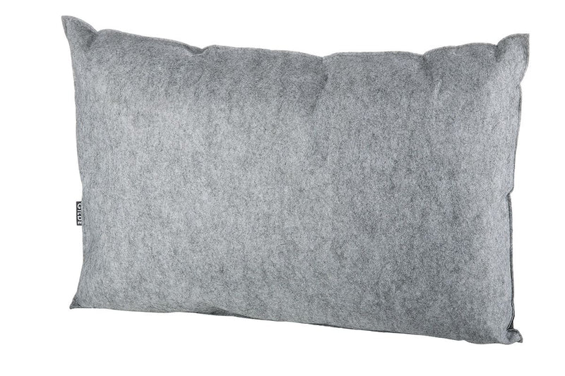 Vilten bejaardenkussen, lichtgrijs/donkergrijs met geborduurde zakken "Drink/The Power/Knibbles" Hoes en vulling 100% polyester Cadeau-idee
