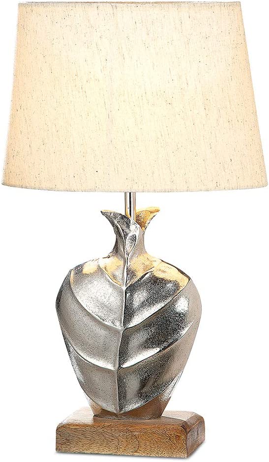 Gilde Tischlampe Torrido aus Aluminium mit einem Holz Fuß Höhe 61cm