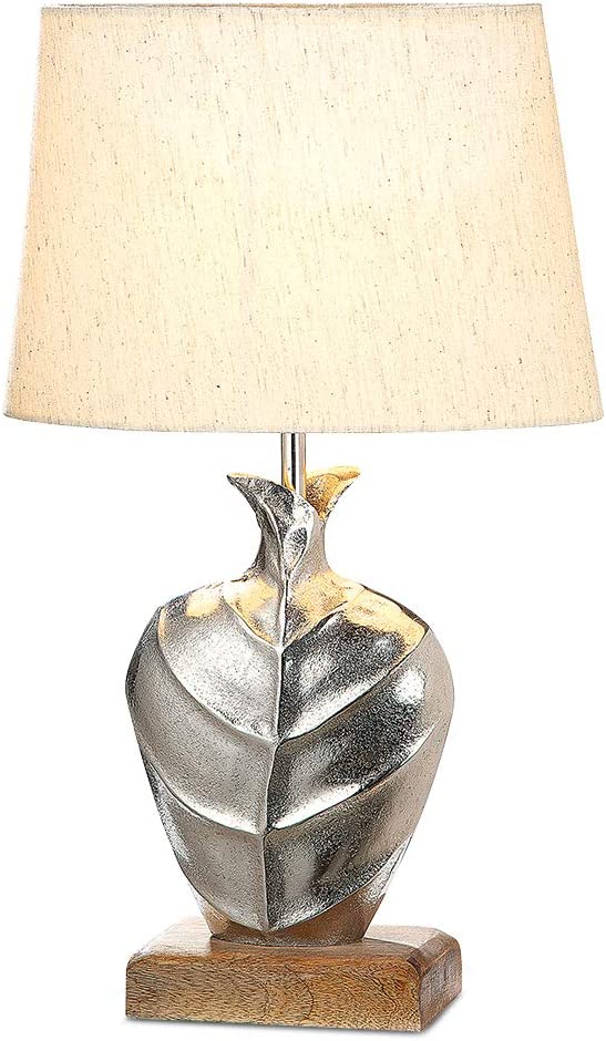 Gilde tafellamp Torrido gemaakt van aluminium met een houten voet hoogte 61cm