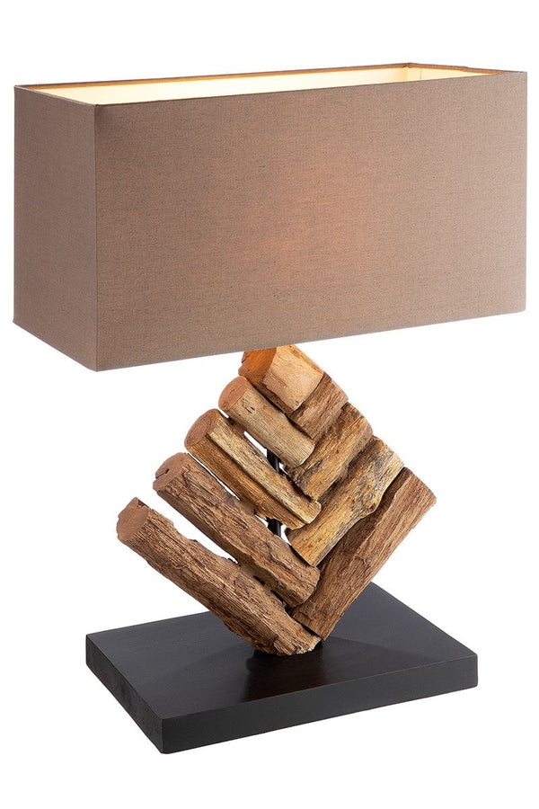 Tischlampe Tribe naturfarben braun schwarz auf schwarzer Base Breite 35cm