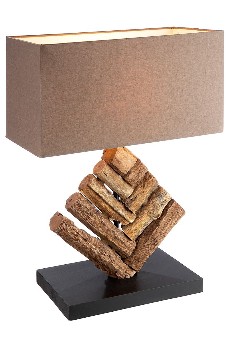 Tischlampe Tribe naturfarben braun schwarz auf schwarzer Base Breite 35cm