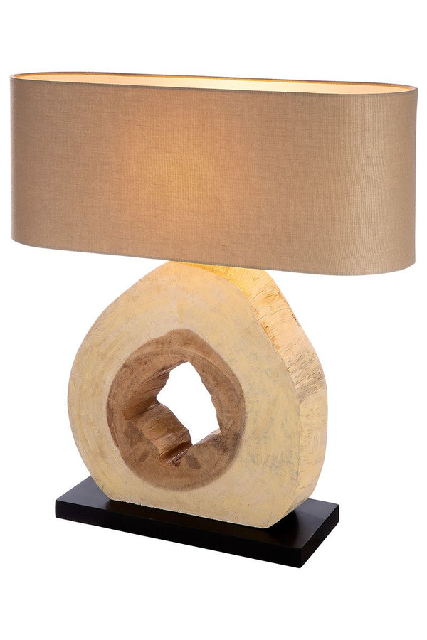 Tischlampe aus Holz Trunk naturfarben auf schwarzer Base Höhe 61cm