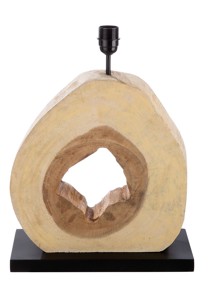 Tischlampe aus Holz Trunk naturfarben auf schwarzer Base Höhe 61cm