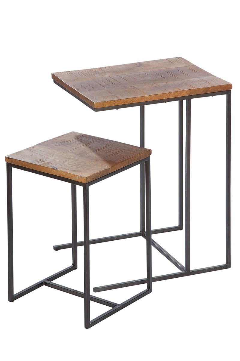 Wooden table set rectangular Camara panels made of mango wood frame in black