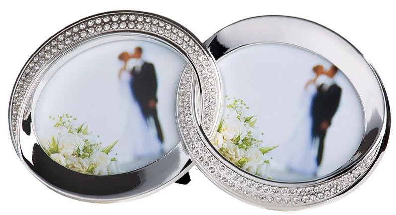 Photo frame rings - elegant silver-colored frame with diamonds for wedding photos or as a gift for your partner