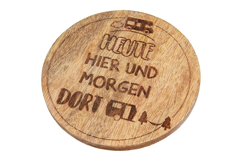 8 stuks Campingonderzetters met spreuken - Set van 4 ronde onderzetters van mangohout voor de perfecte kampeertraktatie
