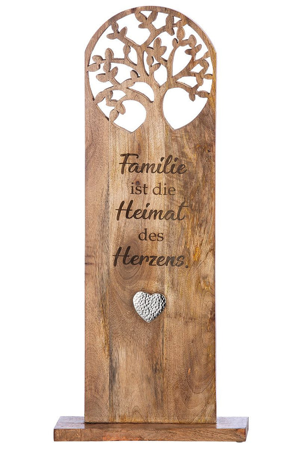 Lebensbaum mit Herz aus Mangoholz & Aluminium - Gilde Standrelief, Familienliebe & Zusammenhalt, 10x37x86 cm