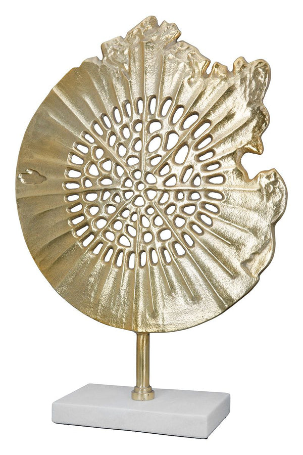 Aluminium sculptuur "Padrino" op marmeren sokkel in goud
