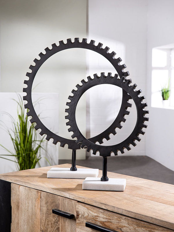 Skulptur "Wheel" schwarz auf Marmorbase aus Aluminium
