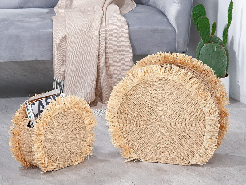 2 parts Seagrass Bast Newspaper Basket "Boho" Series Handmade