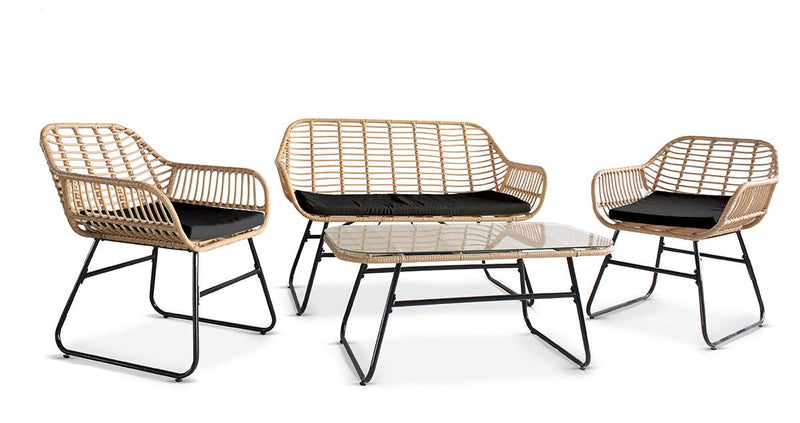 4-zits Ibiza loungeset naturel, met zwart frame