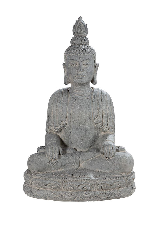 Buddha sitzend Relax grau aus Fiberglas Höhe 58cm für Außenbereich