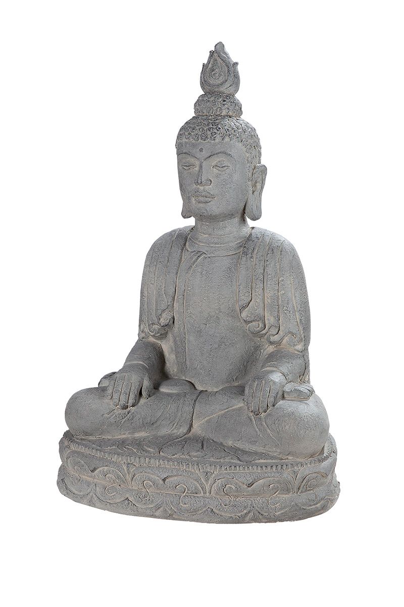 Buddha sitzend Relax grau aus Fiberglas Höhe 58cm für Außenbereich