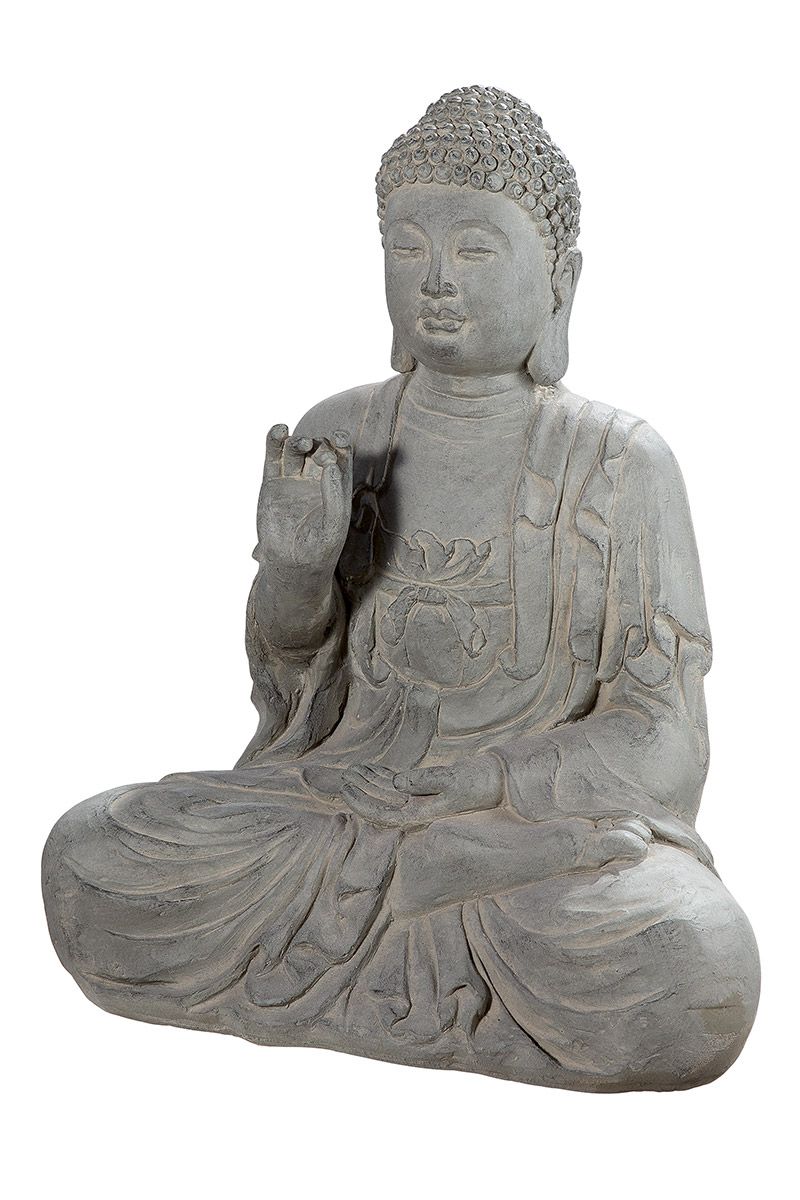 Buddha sitzend Lotus grau Höhe 60.5cm für Außenbereich