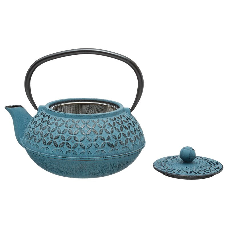 Japanische Gusseisen Teekanne in Türkis mit Filter Traditionelles Design 1000 ml Teekessel Teebereiter Teezubereiter