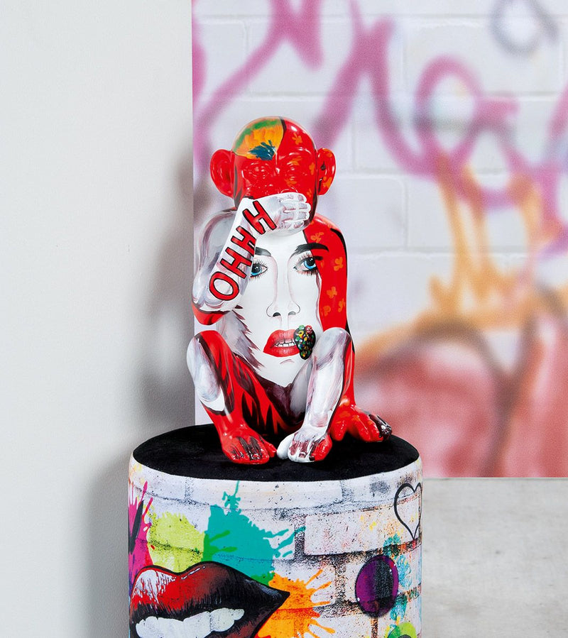 Die Skulptur Monkey Einzigartiges Graffiti-Design im Street-Art-Stil H 39cm