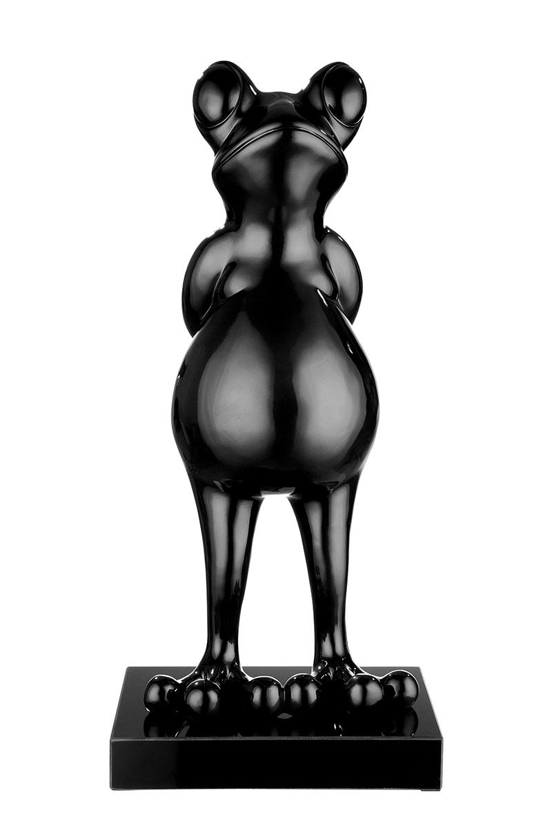 Poly Skulptur Frosch 'Frog' in schwarz Metallic auf schwarzem Marmorsockel