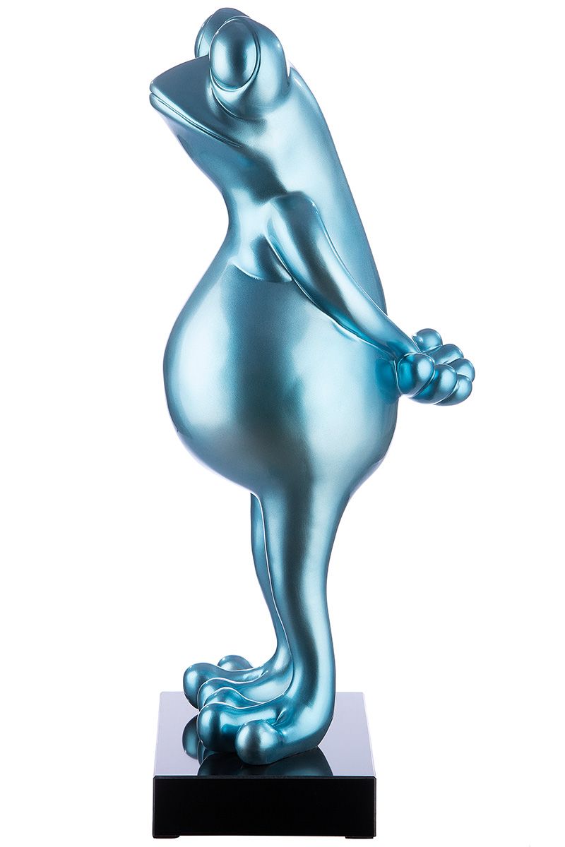 Poly Sculpture Frog 'Frog' in Teal Metallic on a Black Marble Base