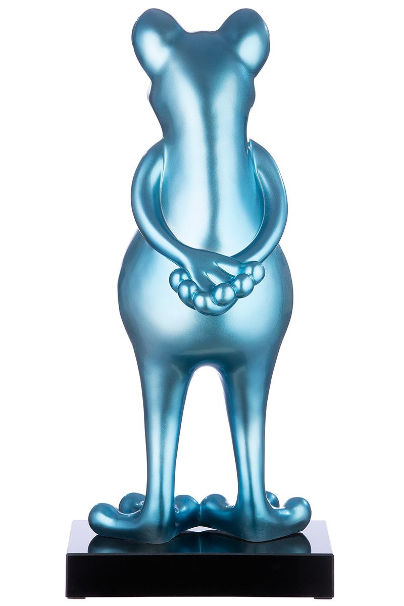 Poly Sculpture Frog 'Frog' in Teal Metallic on a Black Marble Base