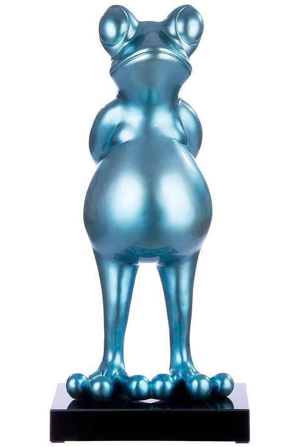 Poly Sculpture Frog 'Frog' in Teal Metallic on a Black Marble Base