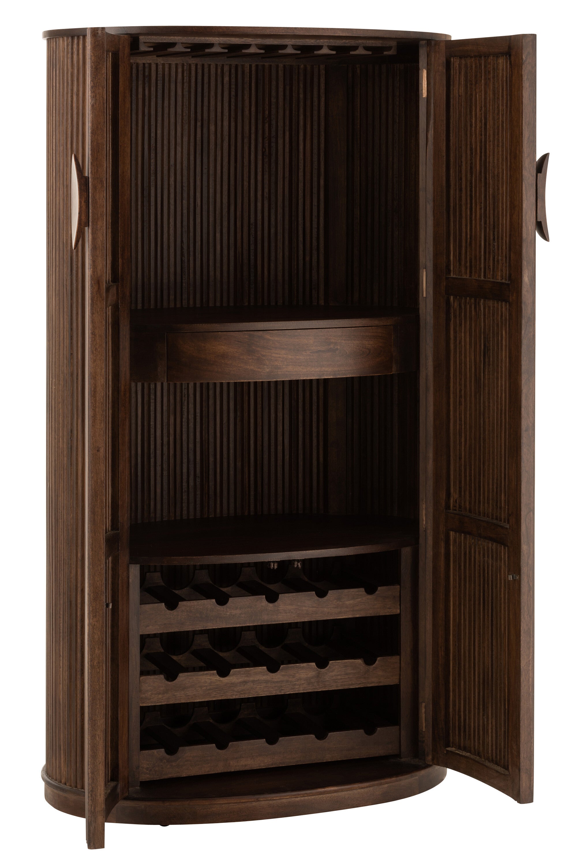 Exquisite design and functionality are combined in the handmade bar cabinet Reyi made of mango wood