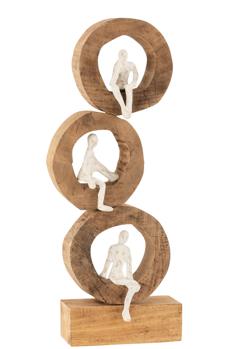 Skulptur DENKER RINGE Mangoholz Höhe 59cm Naturell Weiß