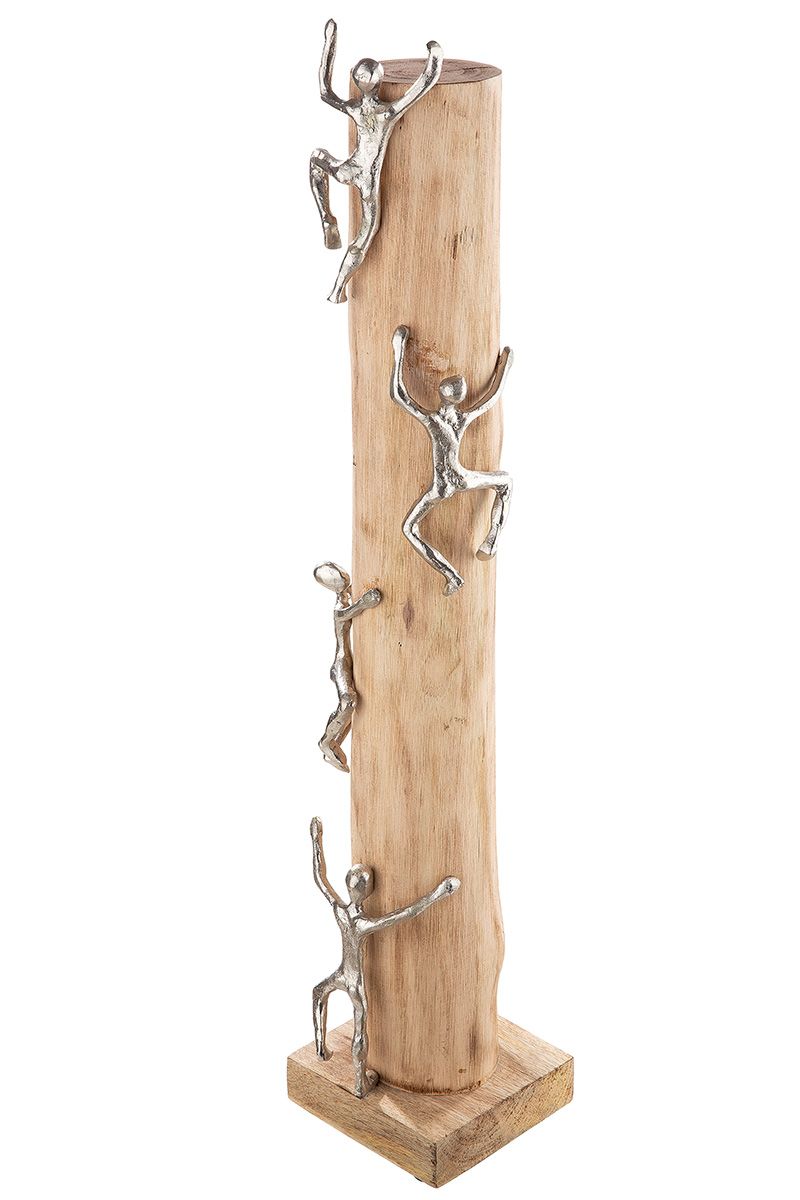 Houten sculptuur hoge aluminium figuren met spreukkaart hoogte 74cm
