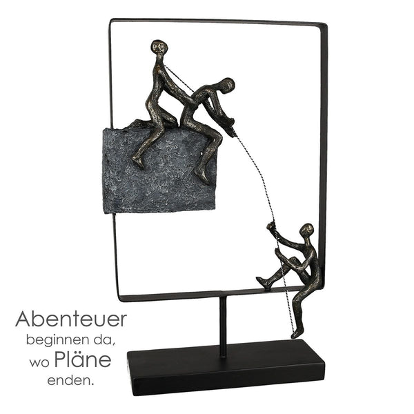 Moderne Kunst Skulptur 'Experience' mit inspirierendem Spruch und bronzefarbener Optik aus Kunstharz und Metall