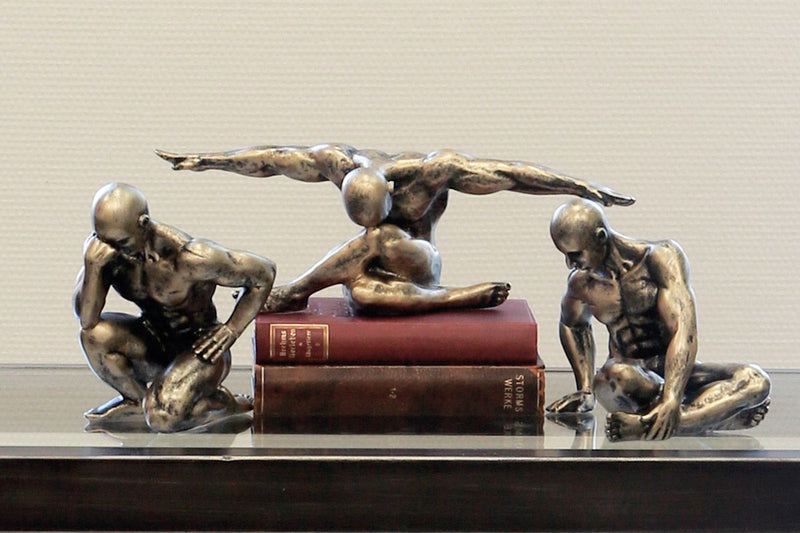Set of 3 figures GYM antique champagne colored decoration gift idea sculpture sport training body CLIFFHANGER sports figures athletes