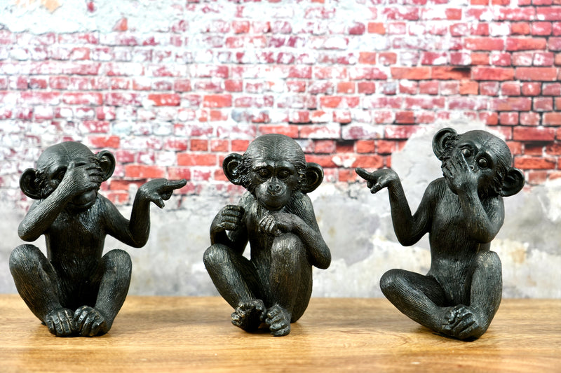 Set of 3 monkeys hear, see, speak nothing - 15cm height