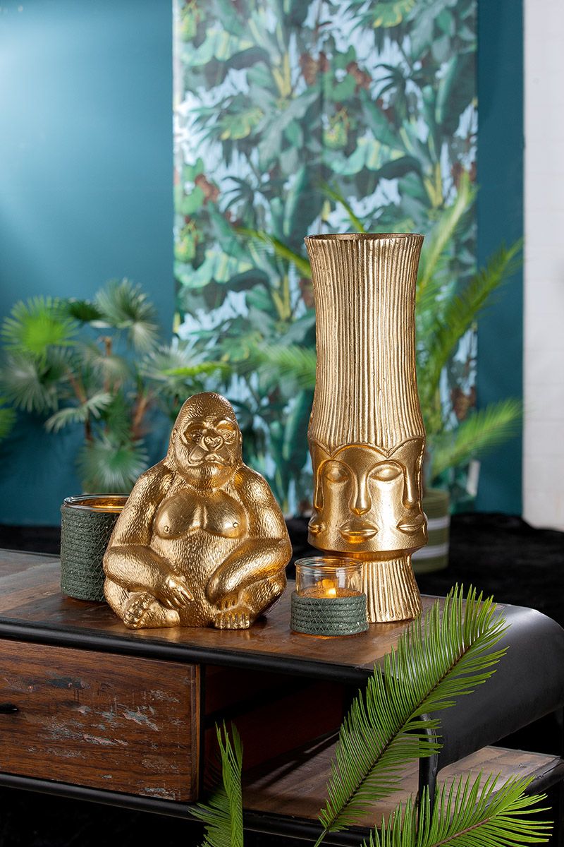Decorative vase "Face" gold-colored - unique design with multiple faces