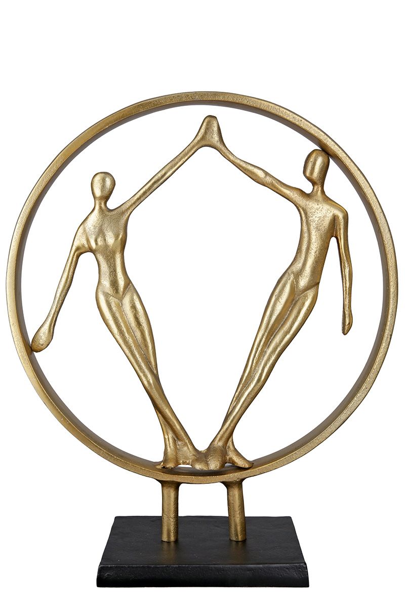 Hand in Hand - A gold colored decorative sculpture on a black metal base