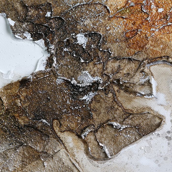Picture world map brown/grey/white 150x70cm with silver glitter