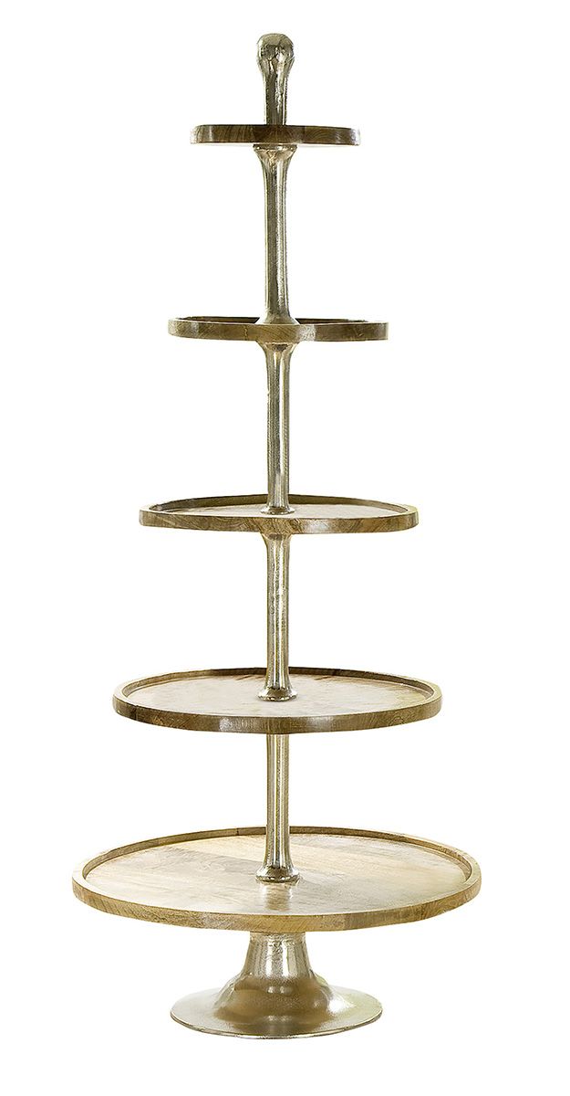 GILDE 5er Etagere XXL aus Alu mit Mangoholzplatten 30x40x50x60x75 cm